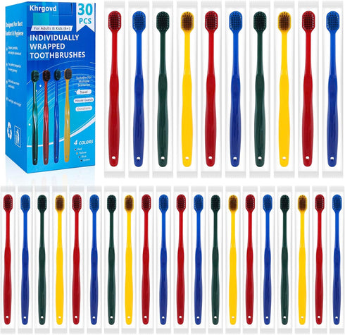 30pcs Individually Wrapped Bulk Toothbrushes, Colorful Manual Disposable Travel Toothbrush Set for Adult, Kid, Medium Soft Bristles, for Travel, H...