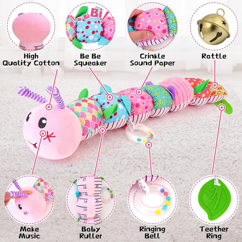 Infant Baby Stuffed Animal Toy for 0 3 6 12 Months Olds, Soft Toys with Musical Crinkle Rattles for Newborn Boy Girl Tummy Time Activity (Pink Cat...