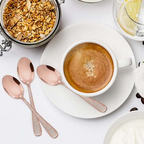 E-far 12-Piece Copper Coffee Spoons, 6-Inch Stainless Steel Espresso Spoons, Small Metal Spoons for Coffer/Sugar/Tea, Hammered Design & Rust Free,...