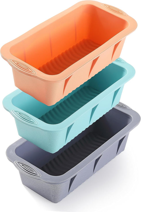 3PCS Silicone Bread Loaf Pan, Non-Stick Bread Pans for Baking, Easy Release Loaf Pan, Great for Homemade Bread, Cakes, Brownies, Dishwasher Safe (...