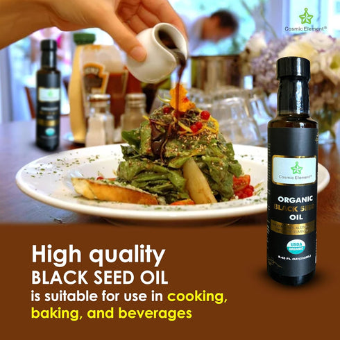 Cosmic Element Cold Pressed Black Seed Oil Organic - Omega 3 6 9 | Vegan Nigella Sativa Organic Black Cumin Seed Oil - Antioxidant for Immune Supp...