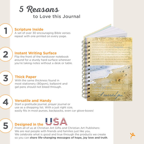 Hardcover Journal Footprints In The Sand Poem Beach Inspirational Wire Bound Notebook w/192 Lined Pages, Large...