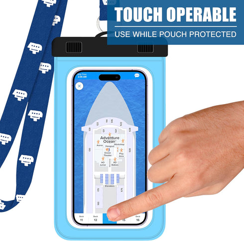 Cruise Lanyards Large Waterproof Cell Phone Pouch Dry Case w/Touch Screen - Screen Size up to 6.5” - for iPhone 15 14 13 12 11 Pro Max XS Plus, Sa...
