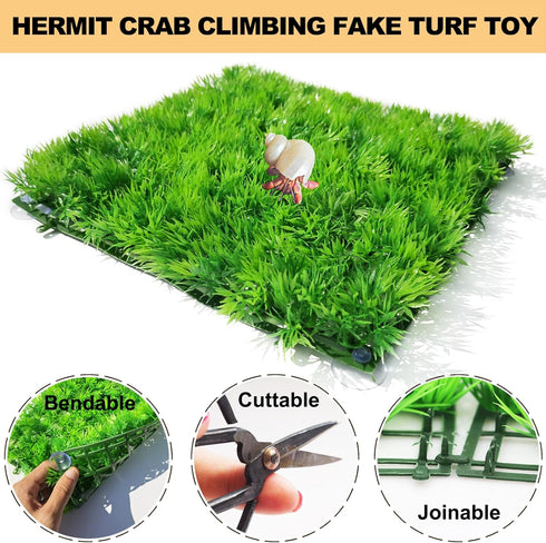 2 PCS Hermit Crab Climbing Toys Faux Grass Mat 10 x 10 Inch Fake Turf Hermit Crab Climbing Wall Fish Tank Artificial Plant Decorations Hermit Crab...