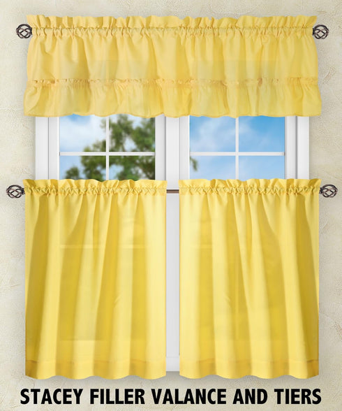 Ellis Curtain Stacey Sheer Tailored Tier Pair Curtains, 56" x 30", Yellow...