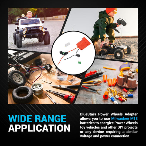 BlueStars RED Power Wheels Adapter for Milwaukee M18 Power Wheels Battery Conversion Kit with Fuse Holder & 30A Blade Fuses for 18V Battery - for ...