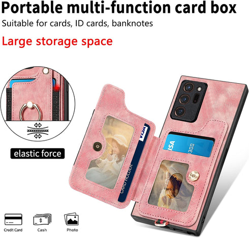 Phone Case for Samsung Galaxy Note 20 Ultra 5G Wallet Cover with Screen Protector and Wrist Strap RFID Card Holder Ring Stand Note20 Plus Notes 20...