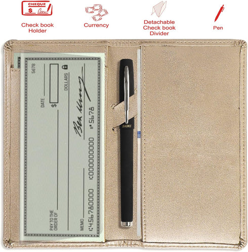 Sanlykate Leather Checkbook Cover for Men and Women, Check Book Case Card Holder with Free Divider, Standard Register Duplicate Checks with pen in...
