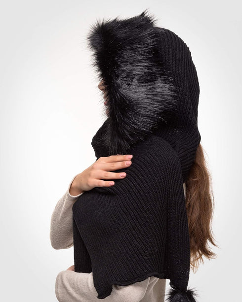 Futrzane Classic Hooded Scarf - Faux Fur Hooded Scarves for Women - Cowl & Hat...