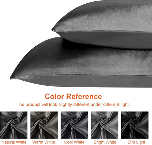 EHEYCIGA Satin Pillowcase Queen Set of 2, Soft Pillowcases for Hair and Skin Similar to Silk, Charcoal Grey Pillow Cases 2 Pack with Envelope Clos...