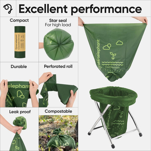 Green Elephant Portable Toilet Bags - Camping Toilet Bags, Camping Potty Bags, Camping Poop Bags for People, Toilet Waste Bags for 5 Gallon Bucket...