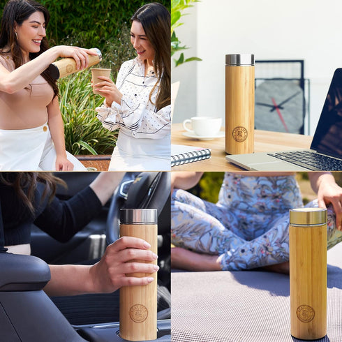 LeafLife Premium Bamboo Tea Bottle for Loose Tea - Tea Infuser Bottle - Tea Gifts - Insulated Water Bottle/Coffee Tumbler/Tea - Tea Gift Set, Tea ...