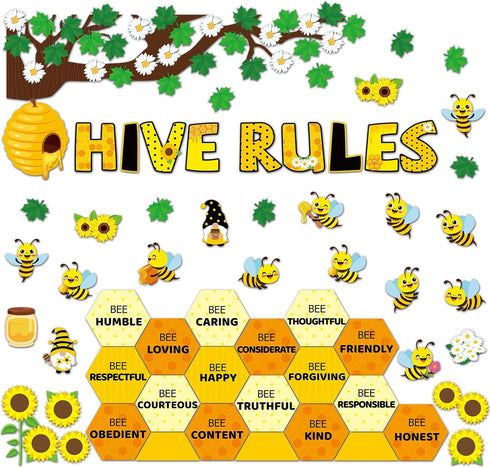 gisgfim Bee Motivational Bulletin Board Decorations Hive Rules Cutouts Summer Sunflower Tree Inspirational Positive Classroom Decor Daisy Bulletin...
