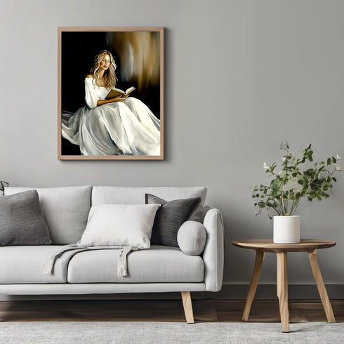 Posterizer 1 pcs-elegant woman in a white gown reading a book 4-Abstract & Modern Art Gift for Art Lovers Living Room Bedroom Decor- unframed wall...