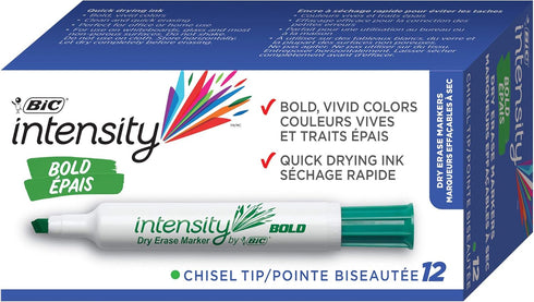 BIC Intensity Bold Dry Erase Marker, Tank Style, Chisel Tip, Green, 12 Pack...