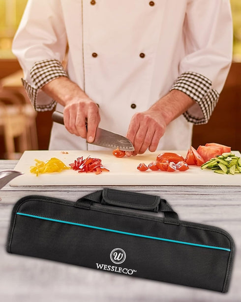 Knife Roll, 5-Pocket Chef’s Knife Roll Bag, Knife Bag, Chef Knife Case Nylon Portable Chef Carrying Travel Bag Pouch, Blue(Knives not Included)...