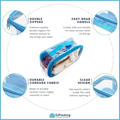 Small Clear Travel Packing Cube/See Through PVC Plastic Pouch for Carry On Suitcase, Backpack or Diaper Bag/Transparent Multipurpose Accessories, ...