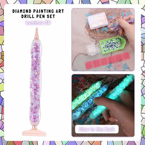 FOVIUPET 21pcs Diamond Painting Art Drill Pen Set, Resin Luminous 5D Point Drill Pen Tools with Metal/Resin Tips, Cross Stitch Diamond Rhinestone ...