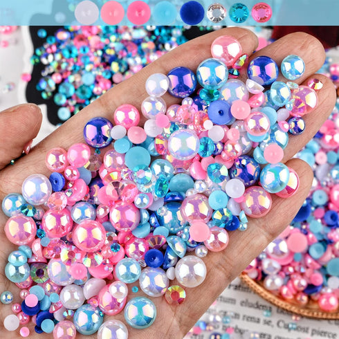 75g Mix Resin Pearls Rhinestones Kit, 3-10mm Half Pearls and 2-6mm Flatback Rhinestones for Nail Art Decoration Shoes Clothes Tumblers Scrapbookin...
