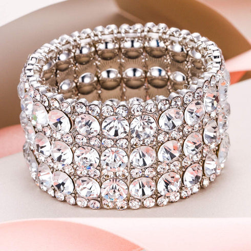 EVER FAITH Women's Round Shaped Austrian Crystal Wedding 3 Layers Luxury Elastic Stretch Bracelet...