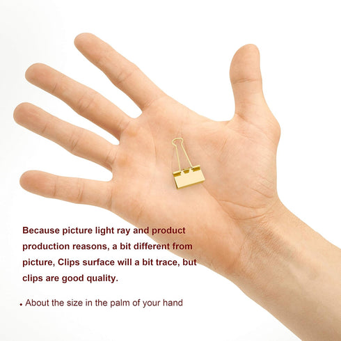 Gold Binder Clips Mini Metal Clamp 3/5" / 0.6-inch / 15-mm (Golden, 40-Count)...