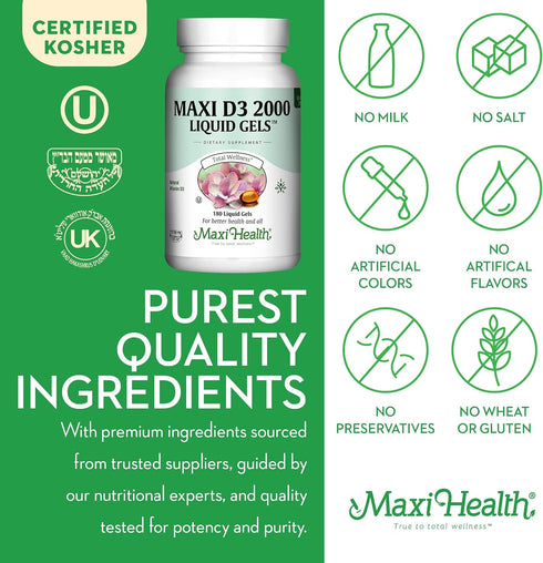 Kosher Vitamin D3 2000IU - Highly Absorbable Vitamin D Supplements for Healthy Immune Response, Calcium Absorption, Teeth & Bone Health - Vit D3 V...