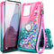 NZND Case for OnePlus Nord N300 5G with Tempered Glass Screen Protector (Maximum Coverage), Ring Holder/Wrist Strap, Glitter Liquid Floating Water...