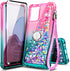 NZND Case for OnePlus Nord N300 5G with Tempered Glass Screen Protector (Maximum Coverage), Ring Holder/Wrist Strap, Glitter Liquid Floating Water...