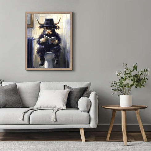 Posterizer 1 pcs-funny cute highland cow reading on toilet 2-Bathroom Restroom Art-Art for Animal Lovers-Decor for Home & Office- unframed wall ar...