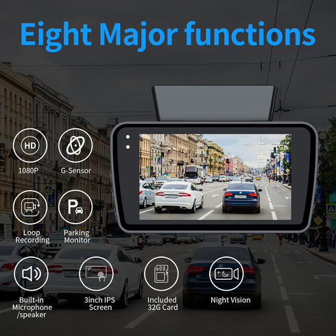 1080P Full HD Dash Cam Front, Smart Dash Camera for Cars, Microlight Night vision, 3" IPS Scree Dashcam, UHD 120°Wide Angle Motion Detection, Loop...