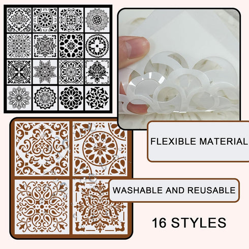 16 Pcs Mandala Stencils for Painting - Reusable Mandala Stencils Painting Templates for Scrapbooking Drawing Wood Wall Card Fabric DIY Crafts Deco...
