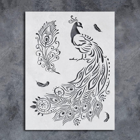 GSS Designs Peacock Stencil - Reusable Large Stencils for Painting on Wood Wall Canvas Fabric Furniture Crafts 12''x16'' - Peacock Feather Stencil...