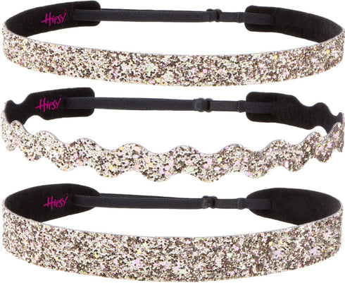Hipsy Women's Adjustable Non Slip Skinny Wave & Wide Bling Glitter Headband Mixed 3-pack (Mixed Rose Gold)...