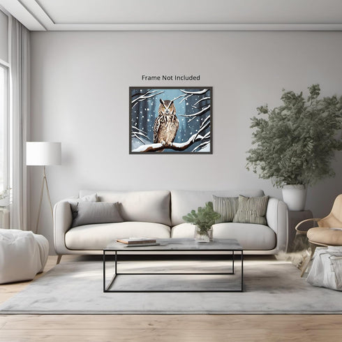 Posterizer 1 pcs-owl in nature-winter snowy scene in oil painting style-3-Art for Animal Lovers-Landscape & Nature Art-Decor for Home & Office- un...