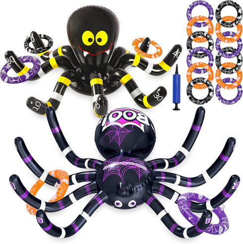 Max Fun Halloween Ring Toss Game Inflatable Spiders Set 2Pack for Kids Carnival School Halloween Party Favor Supplies Holiday Decoration Outdoor I...