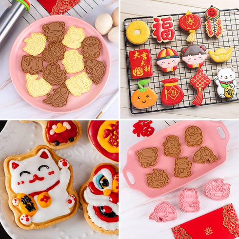 Crethinkaty 6pcs Chinese New Year Cookie Cutters 3D Chinese Style Biscuit Mold Fondant Molds Chinese New Year Must Haves Bakeware Tool...