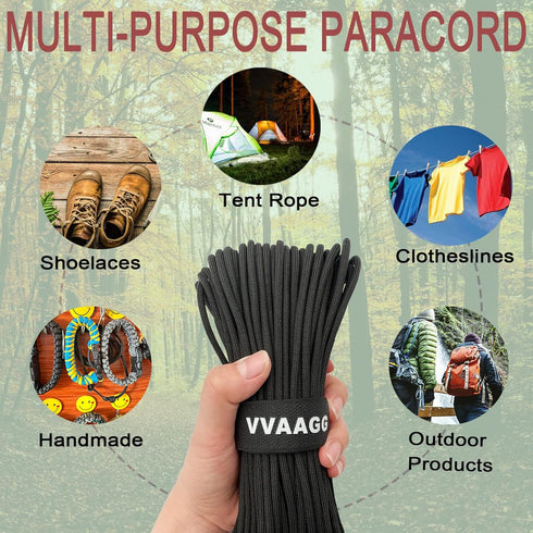 550 Paracord 100FT, Strong Heavy-Duty Camping Rope, Tactical Parachute Cord, Outdoor Gear Tent Rope 4mm...