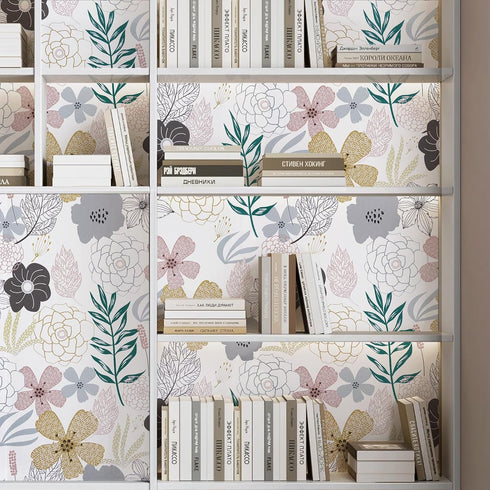 Mecpar Floral Peel and Stick Wallpaper 17.71'' x 118'' Pink Perennial Blooms Floral Wallpaper Floral Contact Paper Vinyl Self Adhesive Removable W...