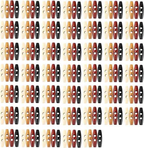 AUEAR, 40 Pack 50mm Wood Horn Toggle Buttons 2 Holes Wood Button for DIY Coat Clothes Decoration...