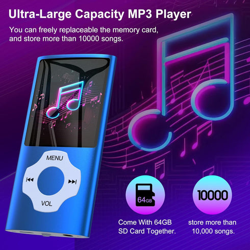 MYMAHDI 64GB MP3 Player with Bluetooth 5.2, LCD Screen Music Player Up to 128GB,MP3 Player for Kids with Music,Video,Voice Record,FM Radio,E-Book ...