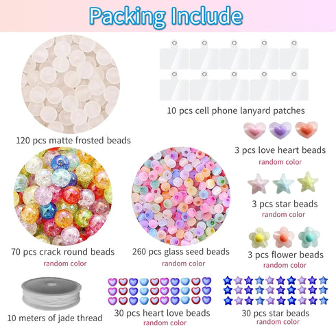 SHUANGART 531 Pcs Phone Chain Beaded Making kit, Cell Phone Charms Lanyard Wrist Strap Set with Matte Frosted Beads Burst Round Beads Glass Seed B...