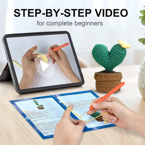 ArwySciI Crochet Kit for Beginners, 4 PCS Potted Kits with Yarn, Step by Step Videos, DIY Crafts for Adults and Kids, Gifts for Crochet Lovers, Bi...