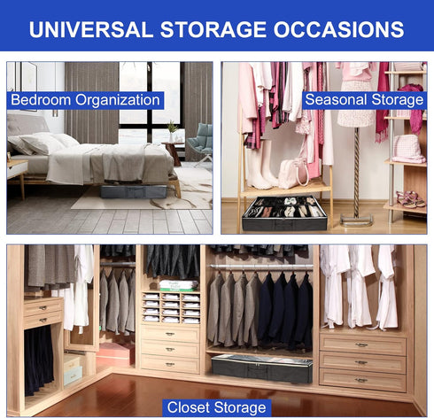 Surblue Under Bed Shoe Storage Organizer Underbed Shoes Closet Storage Solution 2 Metal zippers and 3 Handles with Clear Cover for Men's and Women...