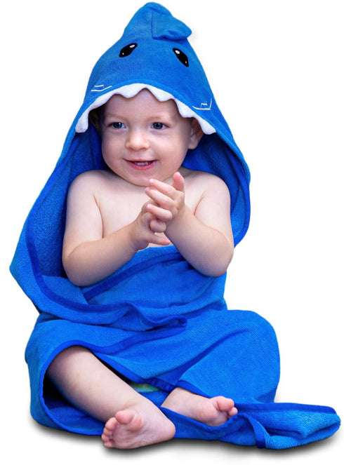 Hooded Baby Shark Towel, Soft 100% Cotton, Perfect for Newborn Through Toddler (Blue)...