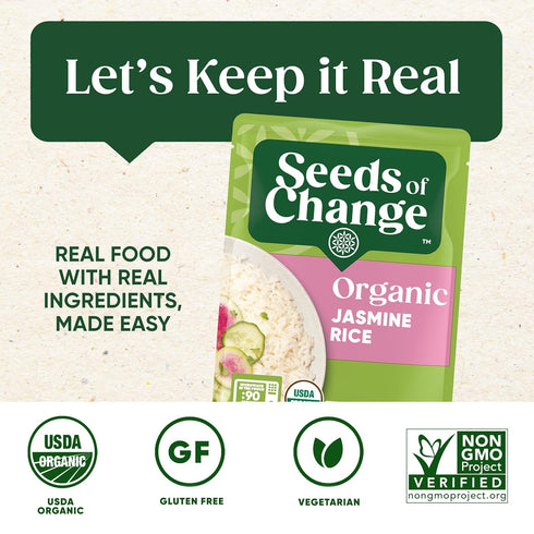 SEEDS OF CHANGE Certified Organic Jasmine Rice, Organic Food, 8.5 OZ Pouch...