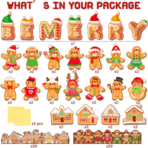 Christmas Gingerbread Bulletin Board Classroom Decoration,Gingerbread Man House Cut-Outs for Winter Holidays Merry Christmas Party for Classroom O...