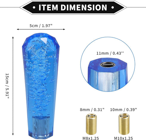 Gear Shifter Knob Kit, 15cm Faux Crystal Stick Shifter Lever Knob Universal for Automatic and Manual Vehicles Durable Acrylic Blue with 2 Adapter...