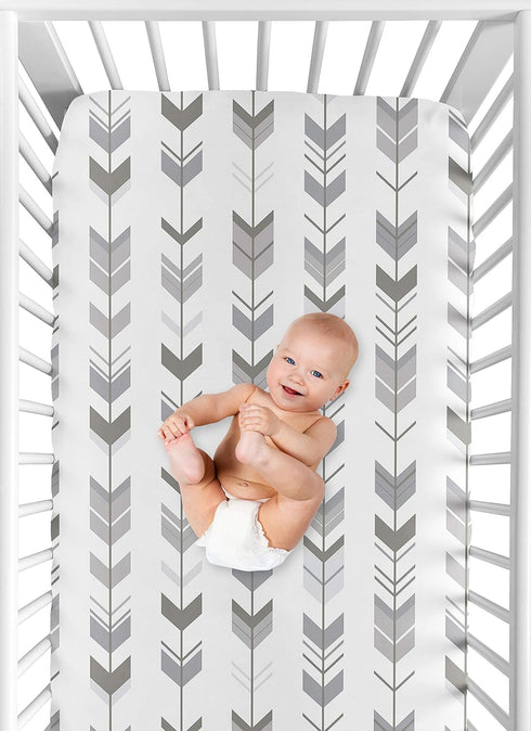 Grey and White Arrow Baby or Toddler Fitted Crib Sheet for Woodland Arrow Collection by Sweet Jojo Designs...