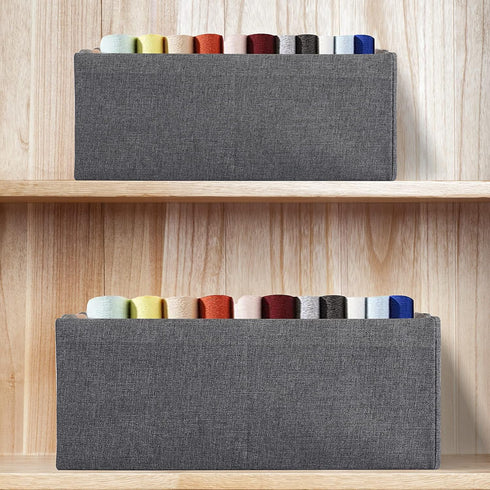 Fabric Storage Bin Box Foldable Cotton Linen Storage Basket with Wooden Handles Rectangular Cube Decorative Home Laundry Organizer Clothes Blanket...