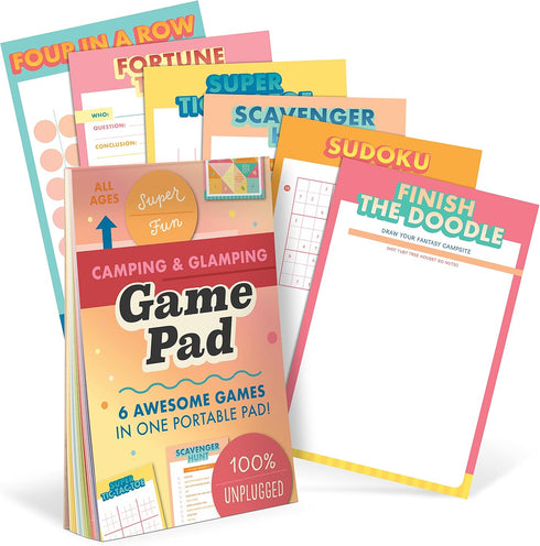 Knock Knock Camping On-The-Go Game Pad, Glamping & Outdoor Activities for Kids, 6 Games (Finish The Doodle, Sudoku, Scavenger Hunt, Super Tic-Tac-...